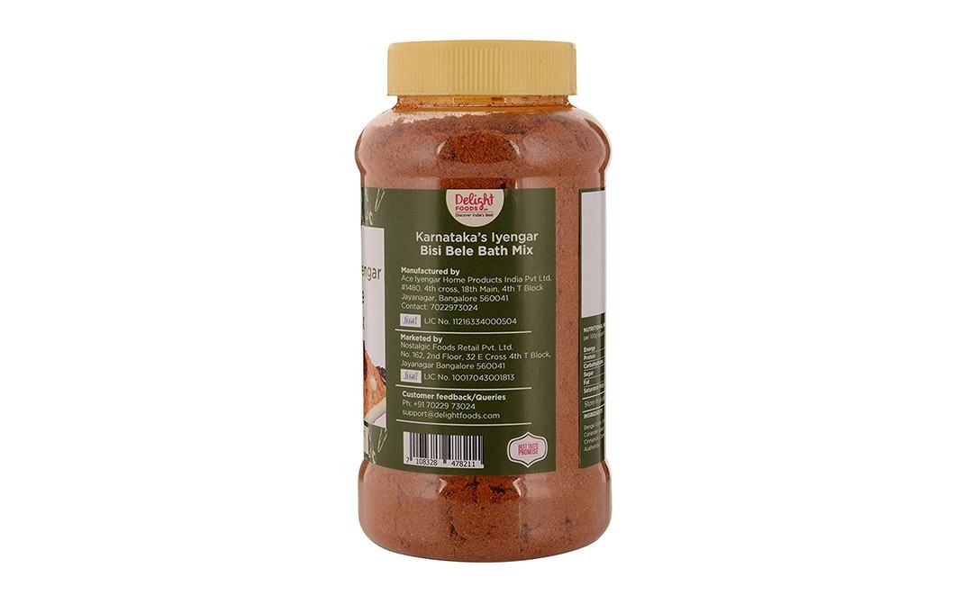 Delight Foods Karnataka's Iyengar Bisi Bele Bath Mix   Plastic Jar  250 grams